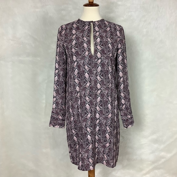Equipment Bonnie Red Black Snakeskin Print Long Sleeve Shift Dress XS - Picture 1 of 7